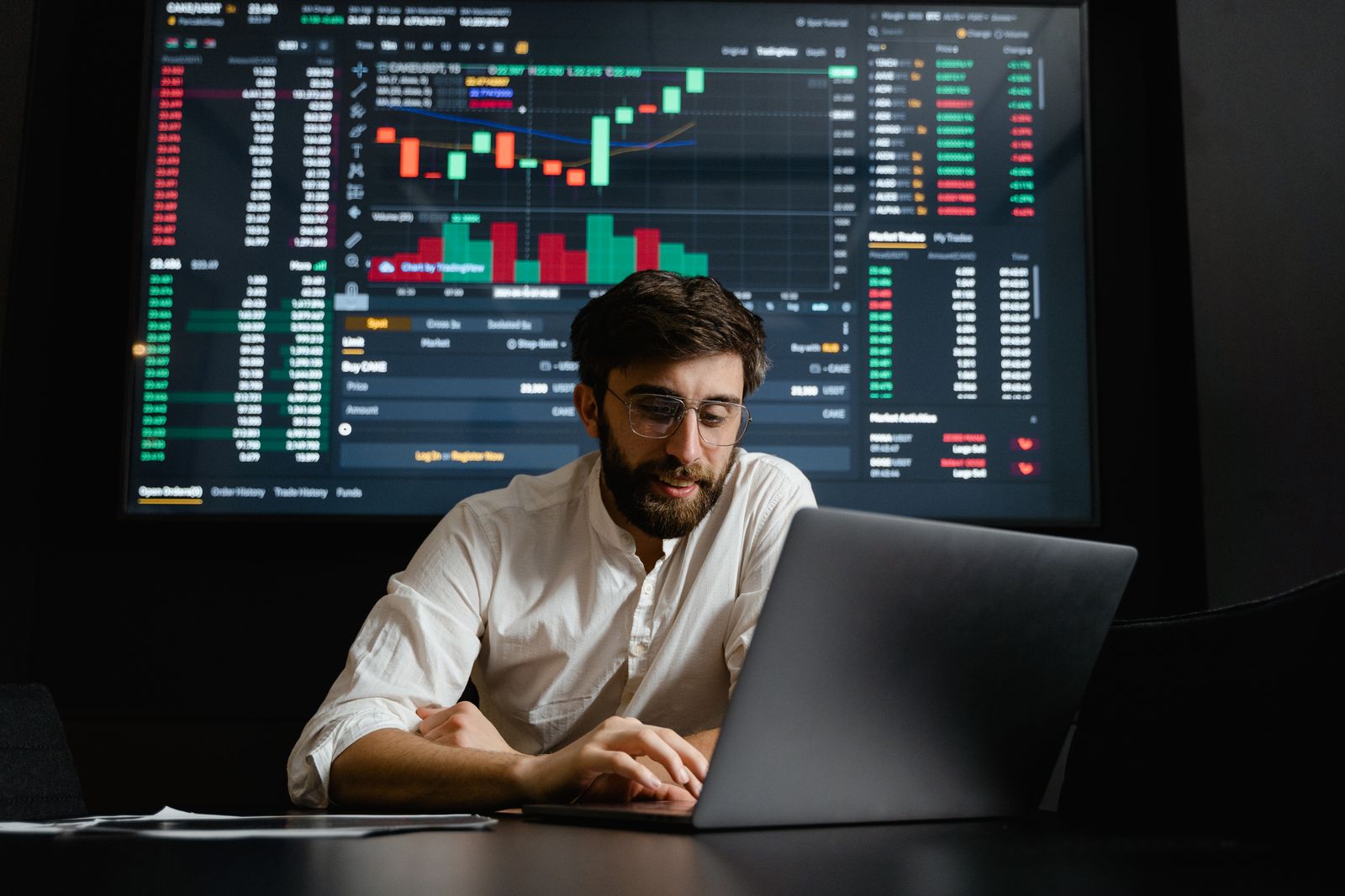 Financial analyst reviewing market data for an AI investment research workflow